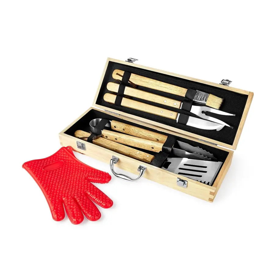 BBQ Grill Tool Set in Wood Case
