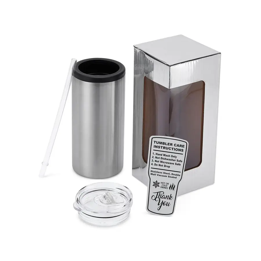 Full-Color 2-in-1 Can Cooler in Brushed Steel