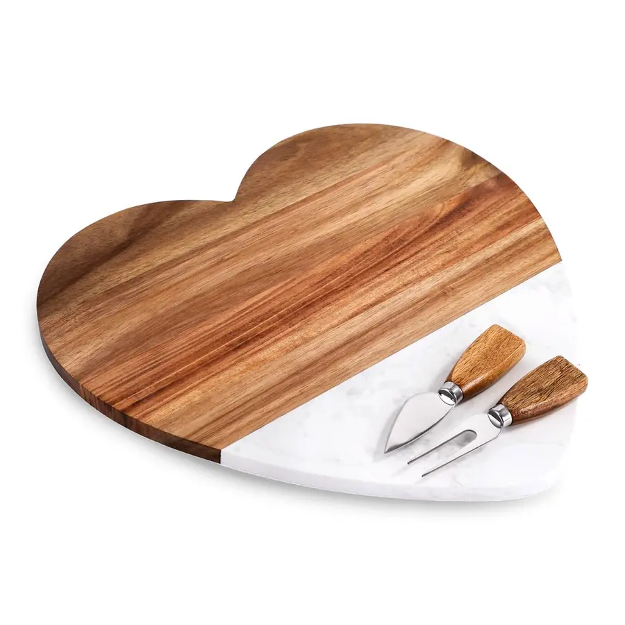 Heart Marble & Acacia Serving Set