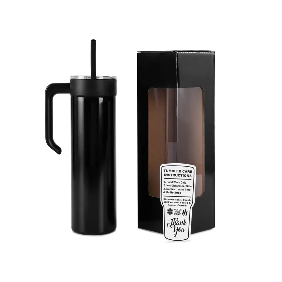 20 oz Skinny Tumbler with Handle in Black